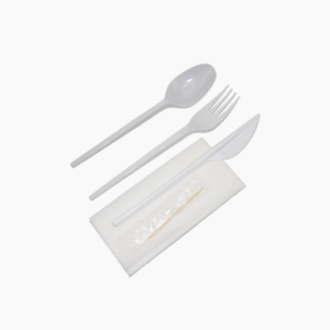 Набор столовых приборов 5 белый (вилка, ложка, нож, салфетка, зубочистка)