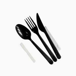 Набор столовых приборов 5 черный (вилка, ложка, нож, салфетка, зубочистка)(300шт/кор)