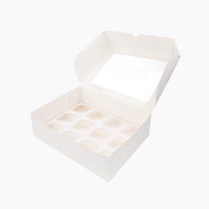 Коробка для 12 капкейков с окном белая